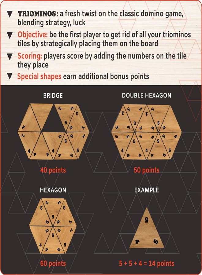 Trustic Triominos - Strategy and Puzzle Board Game, Wooden Triangular Tiles, Set 56 Pieces, Tabletop Family Game (Numbers) - Image 4